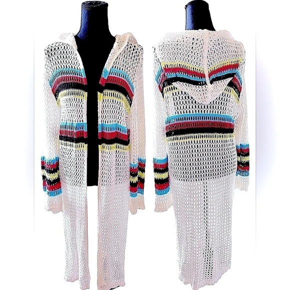 Crochet Duster White Oversized No Closure Hood NWOT Med…Balletcore Boho … - Picture 9 of 10